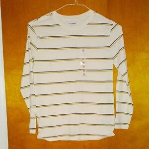 Old Navy Cream Shirt with Black and Yellow Stripes
